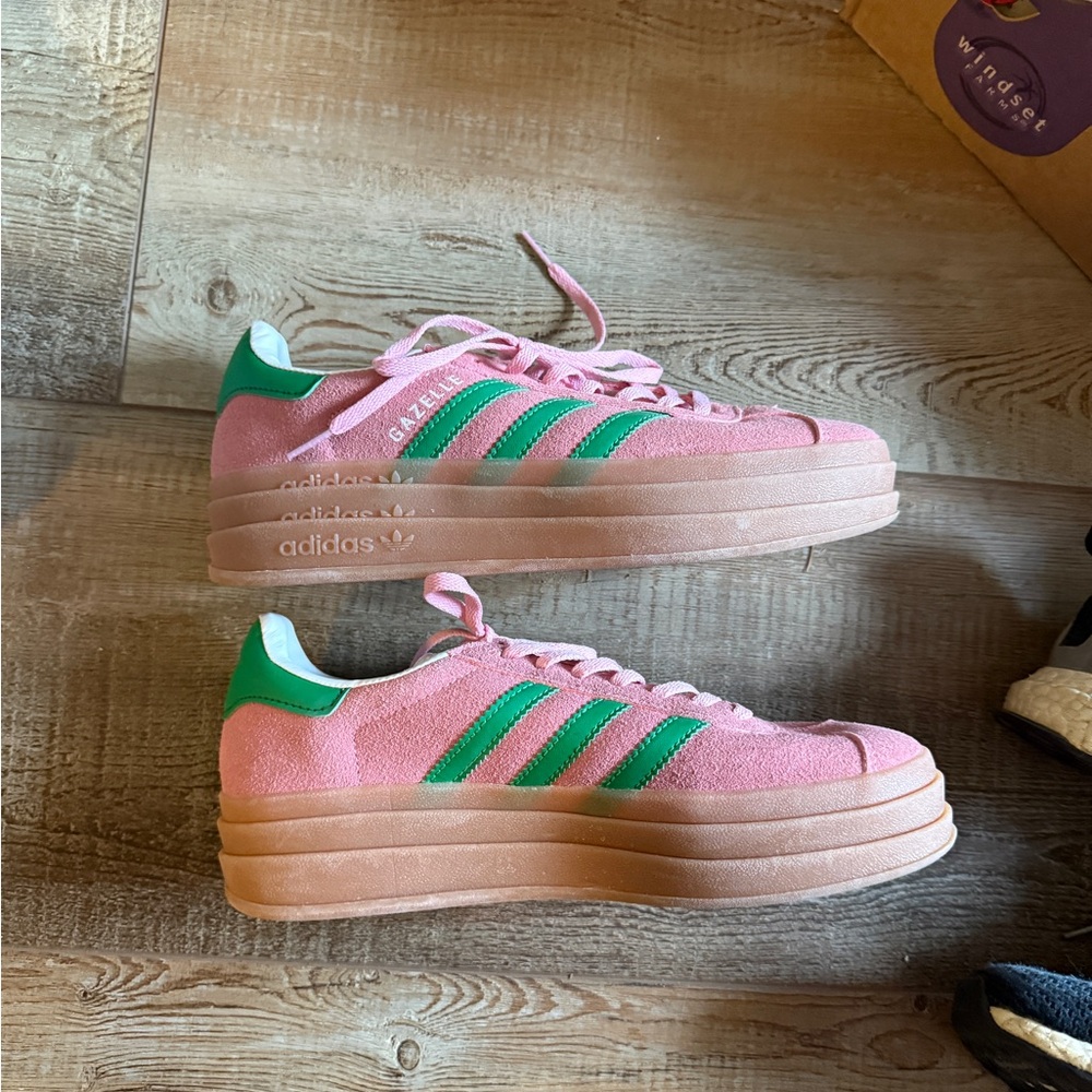 Adidas Women's Pink and Green Platform Sneakers
